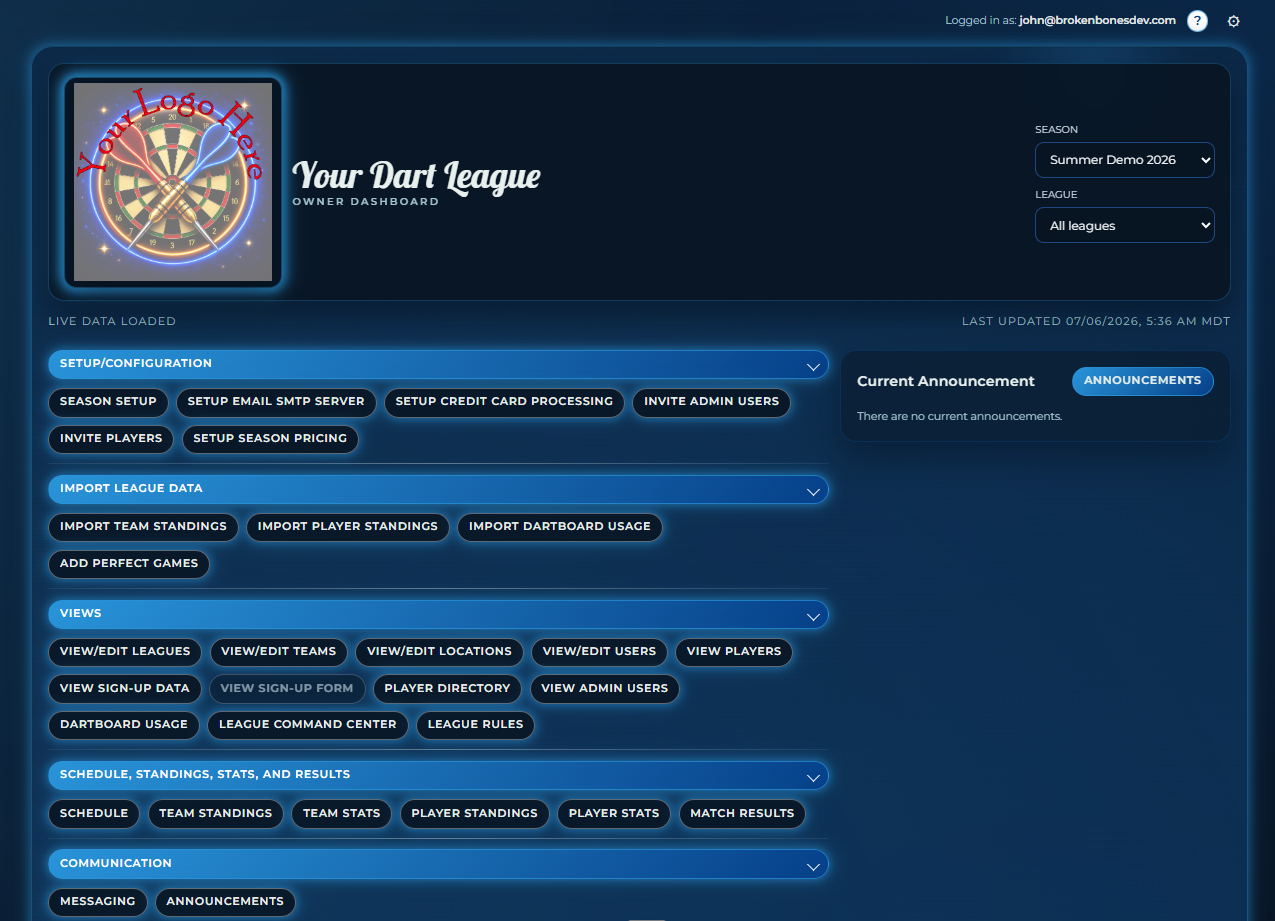 Dart League Pro - Dashboard Navigation Region